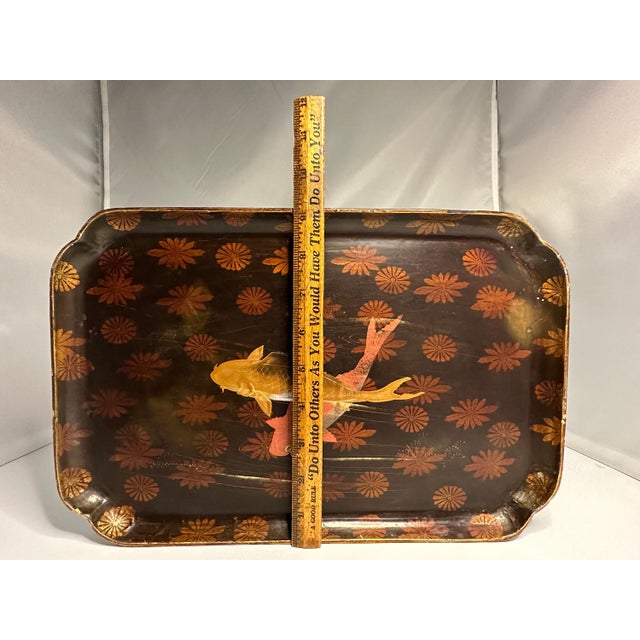 Antique Japanese Maki-E Lacquer Tray: Koi Fish and Floral Design For Sale - Image 9 of 9