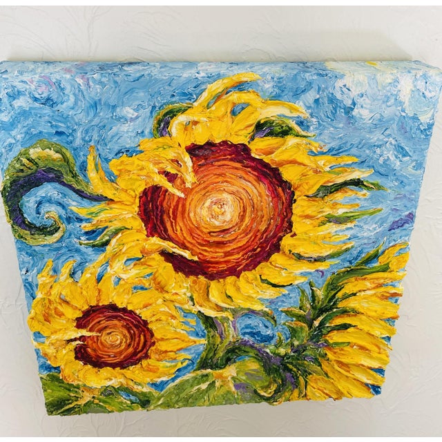 2020s Contemporary “Sunflowers” – Original Impasto Oil Painting by Paris Wyatt Llanso For Sale - Image 5 of 7
