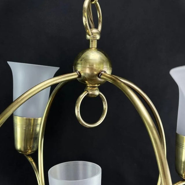 Metal Art Deco Ceiling Lamp with Large Glass Tulips, 1930s For Sale - Image 7 of 12