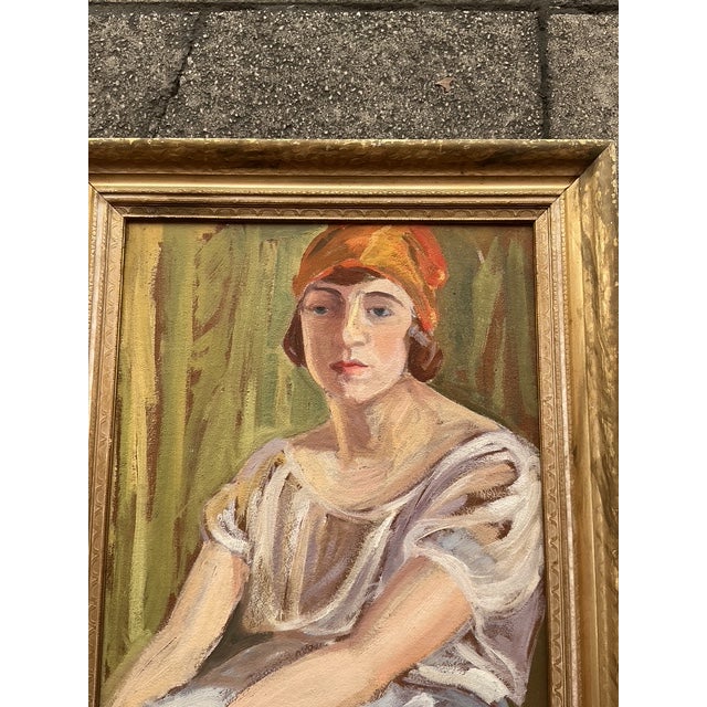 Gold Mid 20th Century Vintage Boho Original Oil Portrait on Board For Sale - Image 8 of 8