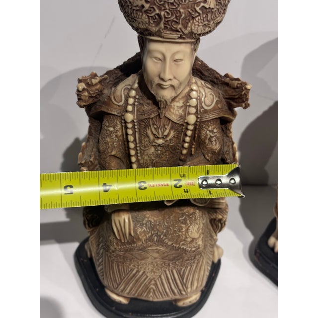 Pair of carved Chinese figures Emperor and Empress Good decorative pair of small Chinese etched figures on stands, perhaps...