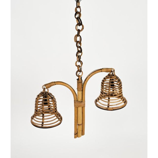 1960s Mid-Century Modern Bamboo and Rattan Hanging Light, 1960s For Sale - Image 5 of 13