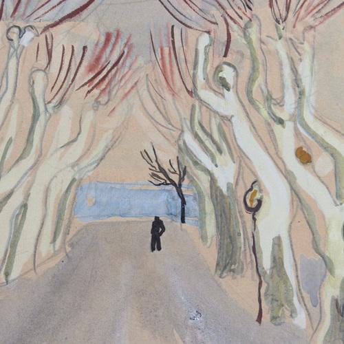 Yves Brayer, Row of Plane Trees In Winter, Maussane-les-Alpilles, 20th Century, Mixed Media on Paper, Framed For Sale - Image 12 of 17
