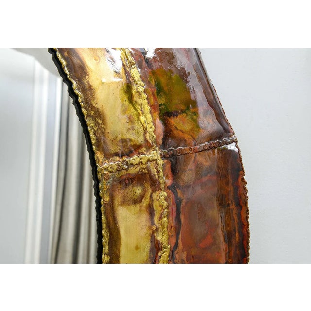 Metal Bespoke Italian Brass and Copper Enameled Mirror For Sale - Image 7 of 8