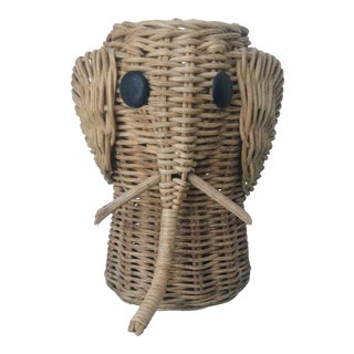Vintage Elephant Basket Vase Holder For Sale