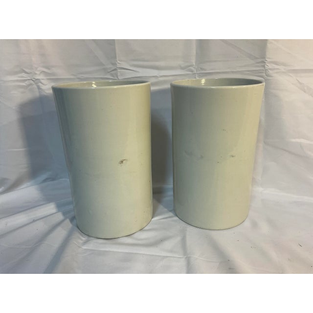 These are dramatic old ironstone cylindrical vases. That measure 11” tall and straight up 21 1/2” around. When filled with...