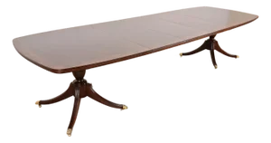 John Widdicomb Georgian Banded Mahogany Double Pedestal Extension Dining Table, Newly Refinished