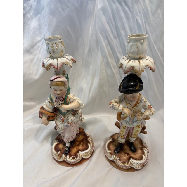 Pair Antique Meissen Figural Candlesticks For Sale - Image 16 of 16