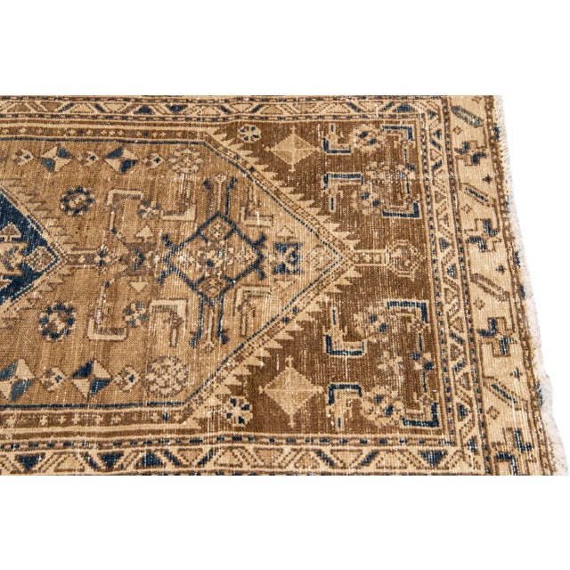Textile 1960s Vintage Distressed Handmade Blue Tribal Wool Rug For Sale - Image 7 of 9