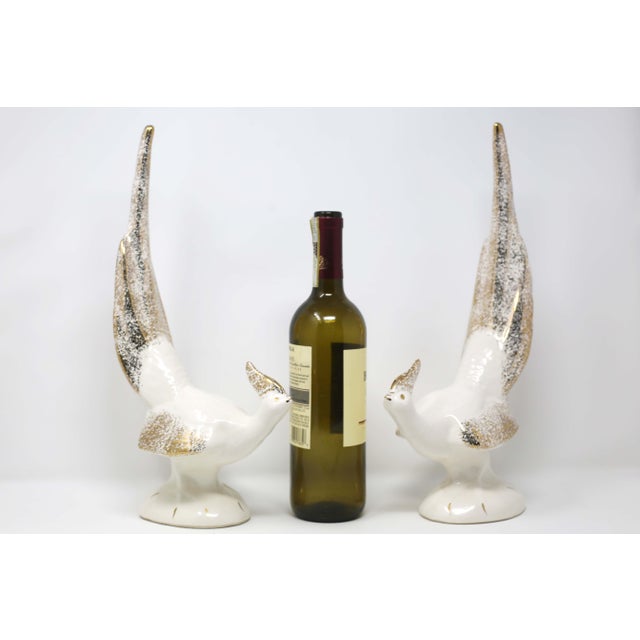 Metal 1960's White and Gold 15-Inch Ceramic Pheasant Figurines - a Pair For Sale - Image 7 of 8