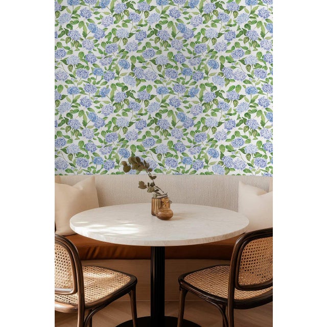 Textile Hydrangea Blooms Floral Grasscloth Wallpaper by House Party | Nikko Blue | 6 Yards For Sale - Image 7 of 7