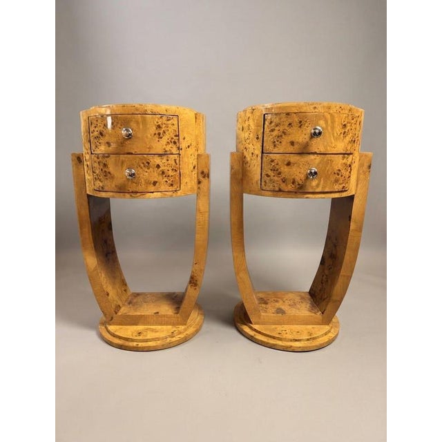 2000 - 2009 Art Deco Style Olive Burl Bedside Lockers, Set of 2 For Sale - Image 5 of 5