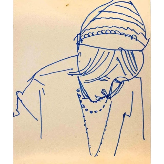 Portrait of Woman is a Blue Marker Drawing realized by Reynold Arnould (Le Havre 1919 - Paris 1980). Good condition on a...