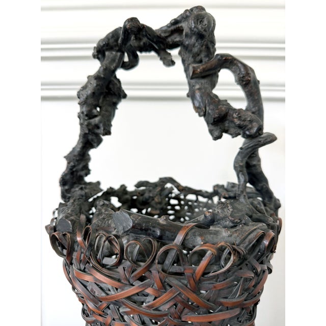 Antique Japanese Smoke Bamboo Basket with Wisteria Root Handle Meiji Period For Sale - Image 13 of 16