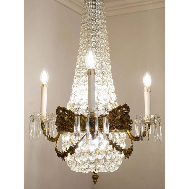 Empire Style 9-Light Chandelier with Crystal Drops, 1920s For Sale - Image 4 of 14
