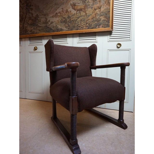 Brown Mid-Century Brutalist Wing Armchair in the manner of Charles Dudouyt, 1950s For Sale - Image 8 of 18