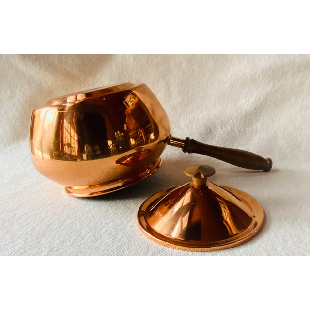 Vintage Tagus Portugal Copper Pot With Wood Handle, Domed Lid & Copper Trivet — Complete 3-Piece Set For Sale - Image 10 of 18