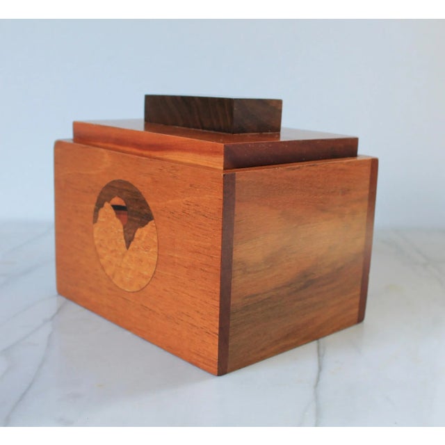 Mid-Century Modern Vintage Wood Inlay Sunrise Keepsake Lidded Trinket Box For Sale - Image 3 of 14