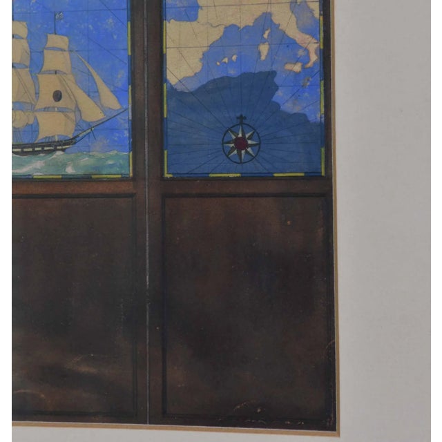 Watercolour Drawing of a Three Fold Screen Nautical Map by Kenneth Stevens Macintire For Sale - Image 6 of 9