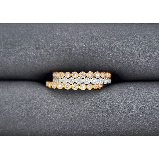 White 1.32 Ct Diamond Eternity Band Set Yellow Gold, White Gold, & Rose Gold Size 5.5 - 3 Pieces For Sale - Image 8 of 9