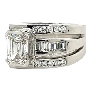 2.5 Carat Emerald Cut Lab Grown Diamond Mens Pinky Ring in Platinum and 18k Size 7.75