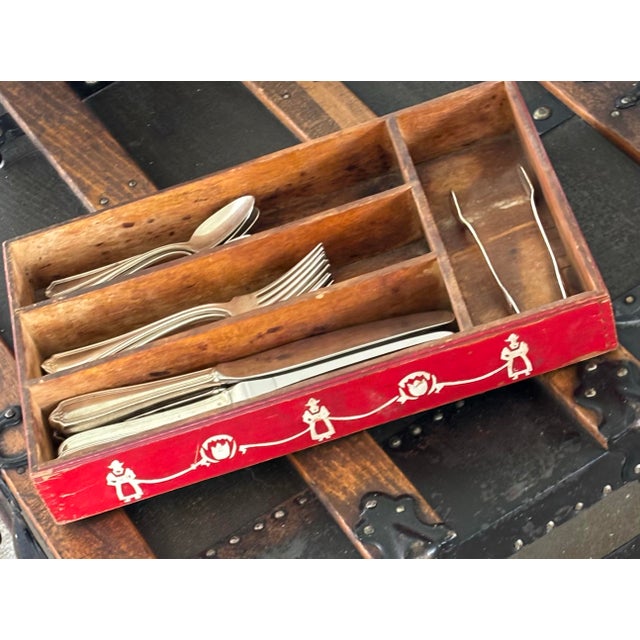 Farmhouse Vintage Wooden Tray Cutlery Box Folk Art For Sale - Image 3 of 8
