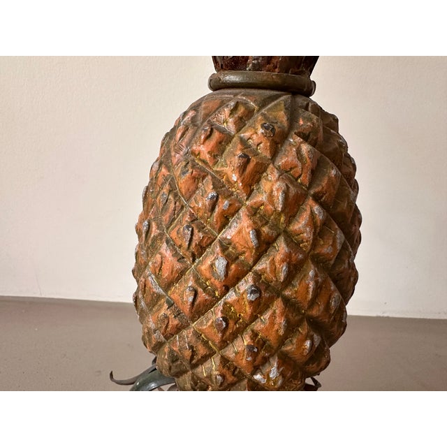 Polychrome Iron Pineapple Coffee Table with Glass Top, 1900 For Sale - Image 6 of 18