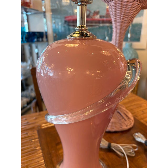 Vintage Art Deco Murano Palm Beach Pink Glass Table Lamps Newly Wired For Sale In West Palm - Image 6 of 12