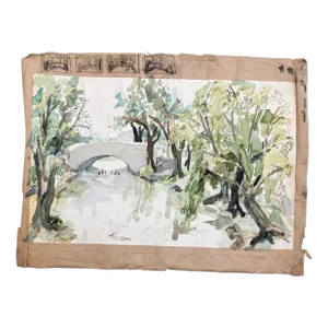 1970s Vintage Expressionist Botanic Watercolor Painting
