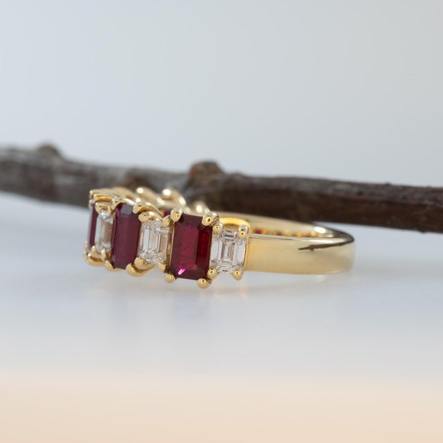 Ruby and Natural Diamond Band Ring – Stylish and Trending Fine Jewelry for Women, Size 6.75 For Sale In Columbus - Image 6 of 9