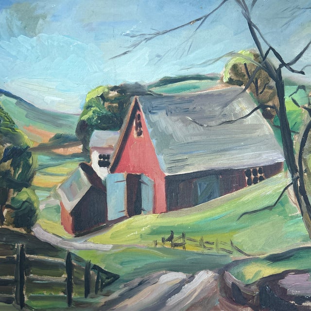 1940’s original expressionist rustic barn landscape painting. Measures 20x16 or 28.5x24.5 framed. Check out my shop Robins...