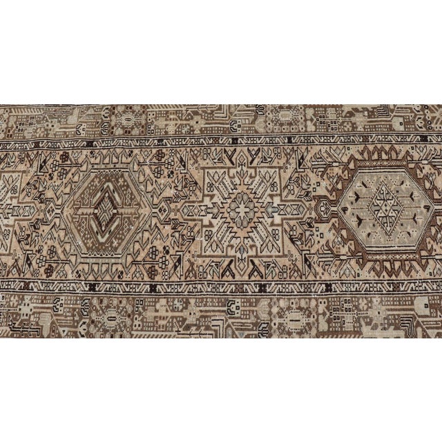 Vintage Persian Karadjeh Long Runner With Medallion Design in Natural Wool Tones For Sale - Image 9 of 12