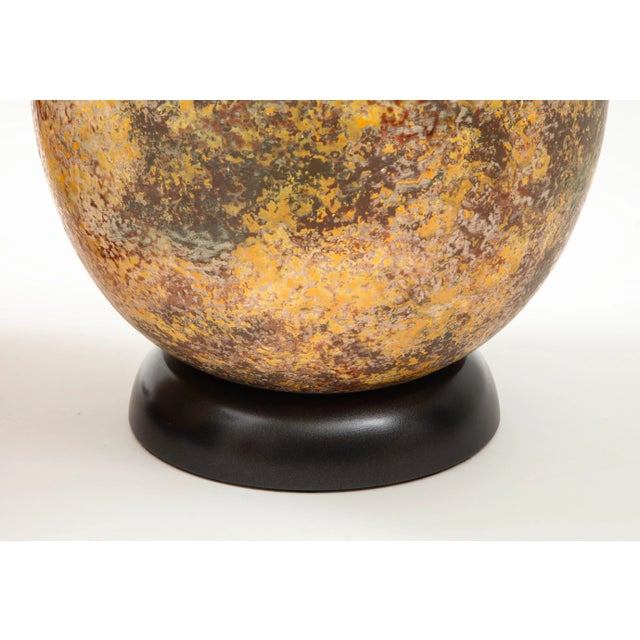 Brown Large Italian Ceramic Lamps with a "Scavo" Glazed Finish - A Pair For Sale - Image 8 of 10