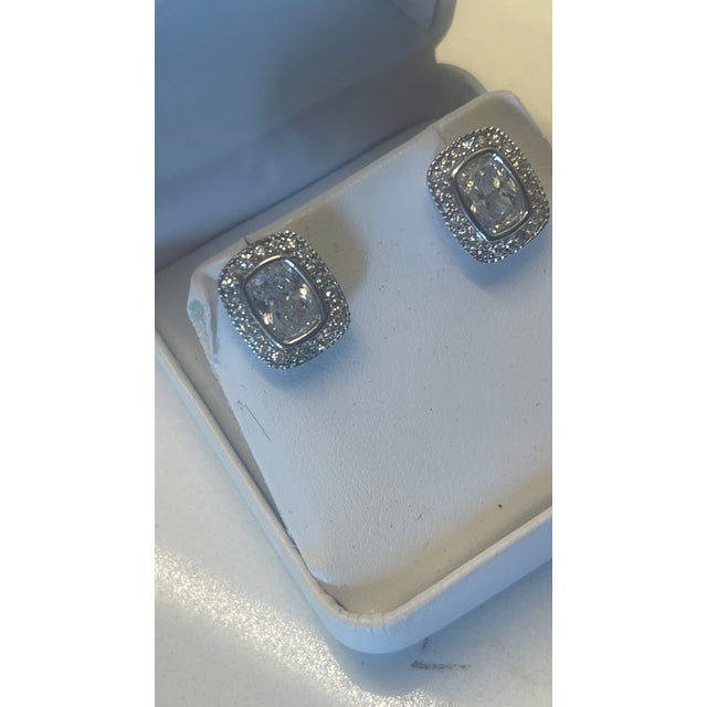 asher cut famous name CZ PIERCED EARINGS 1/2" X 1/4" .STERLING SILVER
