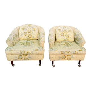 Mid Century Scandinavian Nubby Tweed Floral Club Chairs - a Pair For Sale