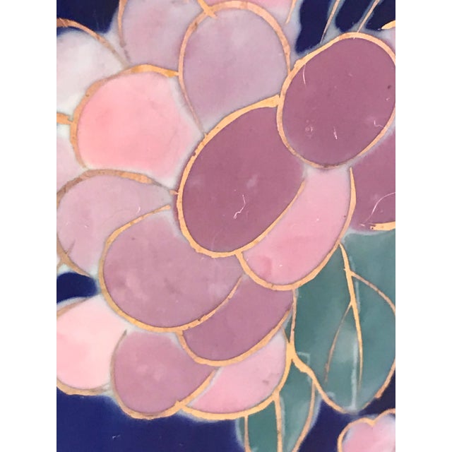 Vintage Floral and Fruit Chinoiserie Blue Gold Pink Jardiniere Vase For Sale - Image 4 of 12