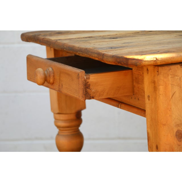 Vintage 1980s English Farmhouse Solid Pine Dining Table With Drawer & Turned Legs For Sale - Image 14 of 18
