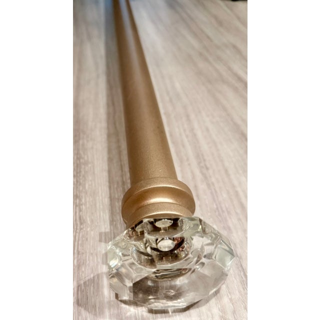 Mid-Century Modern Ethan Allen Drapery Curtain Rod With Crystal Finials & Rings – Antique Gold (8.5 Ft) For Sale - Image 3 of 4
