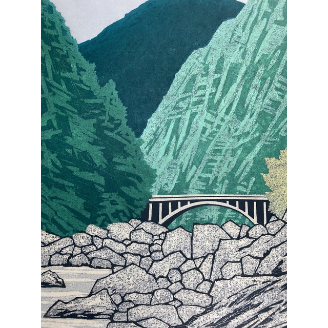 Fujita Fumio, Bridge in the Valley, 1985, Woodcut For Sale - Image 7 of 13