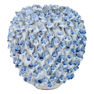 Large Handmade Ceramic Undersea Mushroom Vase in Blue For Sale