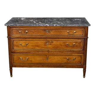 French Directoire Style 19th Century Walnut Commode with Grey Marble Top For Sale