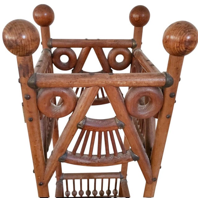 Antique Victorian Oak Stick & Ball Umbrella & Cane Stand With Original Brass Drip Tray For Sale - Image 4 of 12