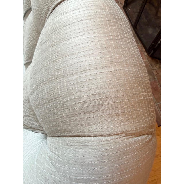 Custom Blue Tufted Sofa With Pleated Skirt For Sale In New York - Image 6 of 15