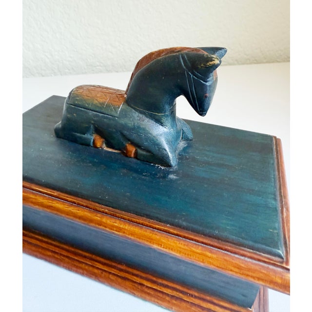 Vintage Folk Art Carved Horse Box For Sale - Image 4 of 9