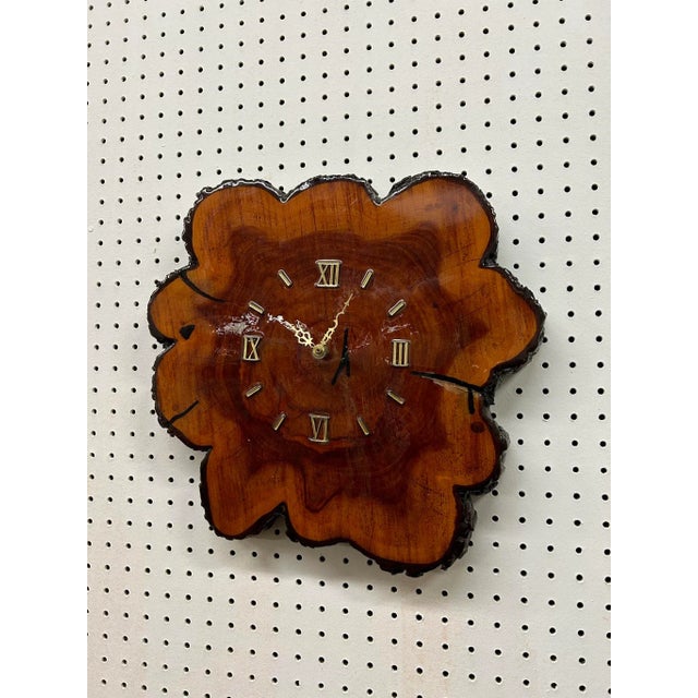 Mid Century Modern Live Edge Wall Clock With Brass Hardware For Sale - Image 4 of 6