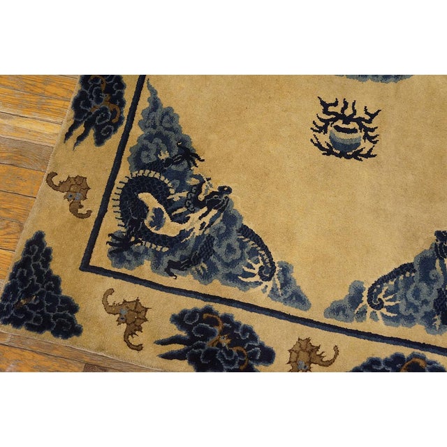 1900s Tan Beige Medallion Antique Chinese Baotou Rug 3'10''x 6'2'' Knotted Pile Wool Carpet For Sale In New York - Image 6 of 6