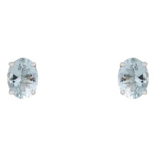 A Pair Estate 1.90 Ct Oval Cut Natural Aquamarine Solitaire Stud Earrings - Fine Jewelry For Sale