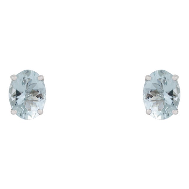 A Pair Estate 1.90 Ct Oval Cut Natural Aquamarine Solitaire Stud Earrings - Fine Jewelry For Sale