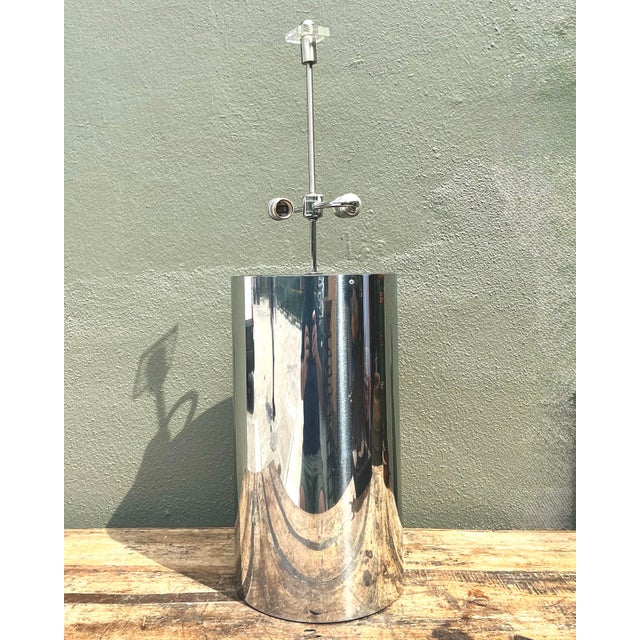 Vintage Monumental Polished Chrome Cylinder Lamp For Sale In West Palm - Image 6 of 12