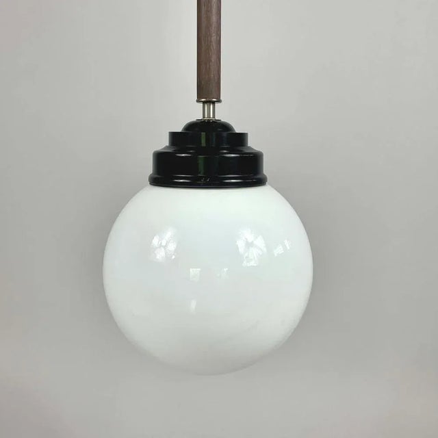 Black Opaline Glass, Bakelite and Wood Pendant from Sieverts Kabelverk, Sweden, 1940s For Sale - Image 8 of 15